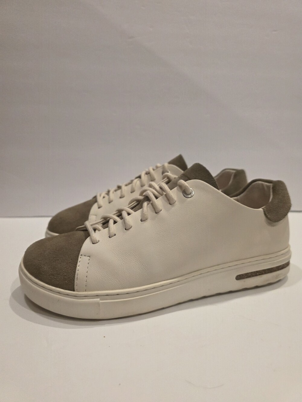 Birkenstock White Leather & Olive Suede Bend Low Sneakers Size EU 40 / US 9